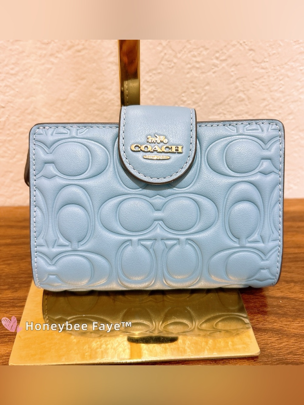 Medium Corner Zip Wallet In Signature Leather CZ341 Azure blue